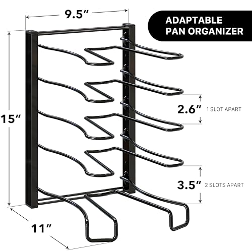 SIMPLE HOUSEWARE 5 Compartments Height Adjustable Pan Organizer, Black