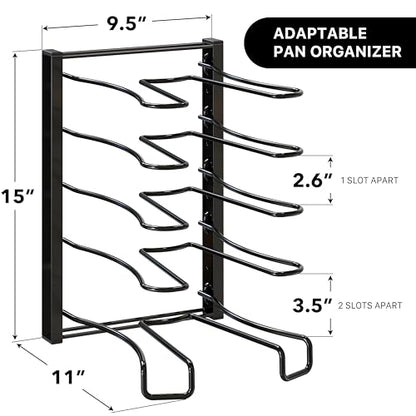 SIMPLE HOUSEWARE 5 Compartments Height Adjustable Pan Organizer, Black
