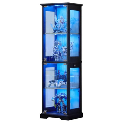 LELELINKY Farmhouse Narrow Glass Display Cabinet with Doors & Lock, Black - color: Black, size: 1 Pack