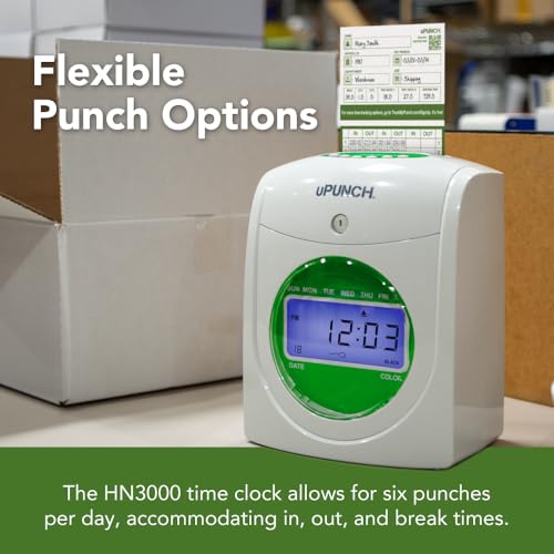 uPunch HN1500 Starter Time Clock Bundle for Small Business: Employee Punch Clock System with 100 Time Cards, Card Rack, and Ribbon - style: HN1500