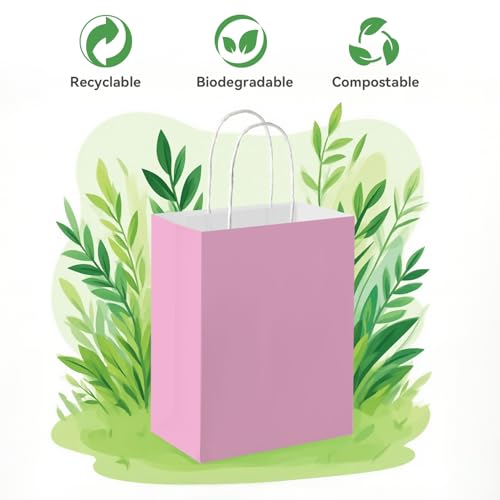 Brothersbox 100 Pack Paper Gift Bags with Handles, 8x4.75x10 Inch, Pink - color: Pink