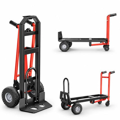 4 in 1 Folding Hand Truck, 1000lbs Capacity Dolly Cart Industrial Convertible Heavy Duty with Retractable Handle and 4 Rubber Wheels, Collapsible Cart for Moving Home, Warehouse, Black-Red - color: Black Red-1000