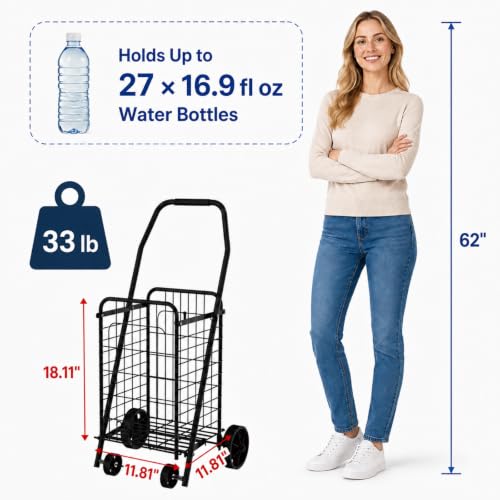 Foldable Shopping Cart with Wheels, Metal Rolling Utility Crate