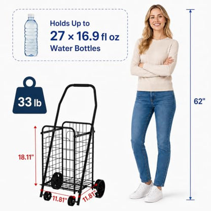 Foldable Shopping Cart with Wheels, Metal Rolling Utility Crate