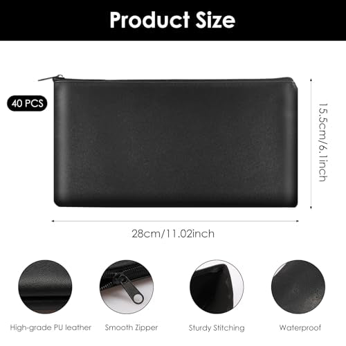 40 Pack Money Bags with Zipper PU Leather 11 X 6" Inch Deposit Cash Pouch