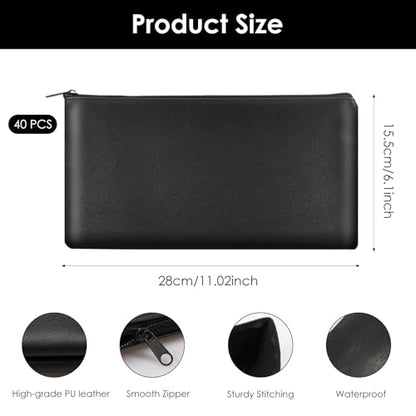 40 Pack Money Bags with Zipper PU Leather 11 X 6" Inch Deposit Cash Pouch