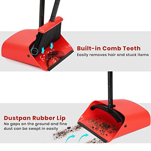 TreeLen Broom and Dustpan Set, 52 inch Broom and Dust Pan Combo for Home - color: Red Broom
