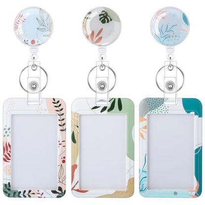 3 Pack Boho Id Badge Holder with Retractable Reel, Vertical ID Card Holder - color: Boho