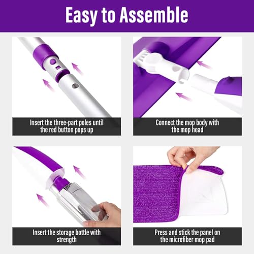 Wet Spray Mop for Floor Cleaning with 14 oz Bottle & 3 Microfiber Pads - color: 01-purple
