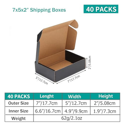 Hoikwo 40 Pack Black 7x5x2 Shipping Boxes - color: Black(Glossy), size: 7x5x2-40 Boxes