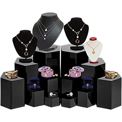 Jetec 12 Pcs Hexagonal Jewelry Display Risers Acrylic Stands,Black - color: Black