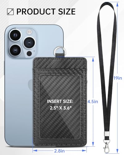 Teskyer Leather ID Badge Holder with Lanyard, Vertical Carbon Fiber Black - color: Carbon Fiber Black, size: Vertical
