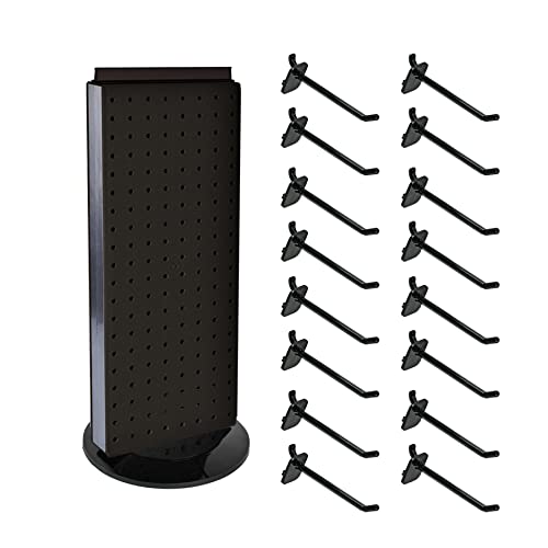 Azar Displays 700508-BLK-4B16 8-Inch W by 20-Inch H Revolving Black Pegboard Counter Display with 16-Pack of 4 inch Locking Hooks, Black - color: Black, style: Pegboard + Hooks