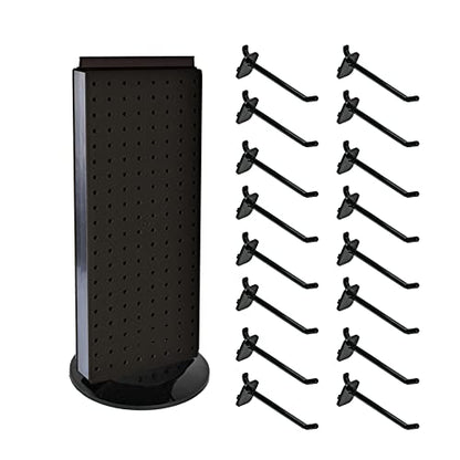 Azar Displays 700508-BLK-4B16 8-Inch W by 20-Inch H Revolving Black Pegboard Counter Display with 16-Pack of 4 inch Locking Hooks, Black - color: Black, style: Pegboard + Hooks