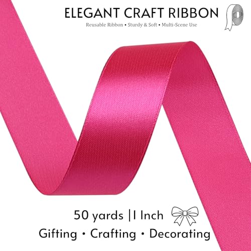 1 Inch Magenta Satin Ribbon 50 Yards Single Face Polyester - color: Magenta, size: 1 inch