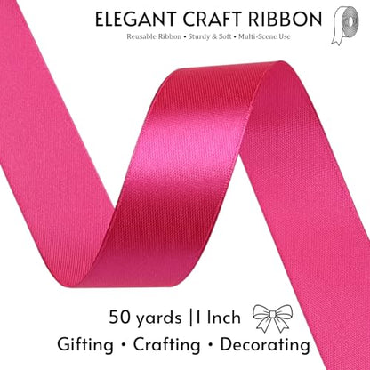 1 Inch Magenta Satin Ribbon 50 Yards Single Face Polyester - color: Magenta, size: 1 inch