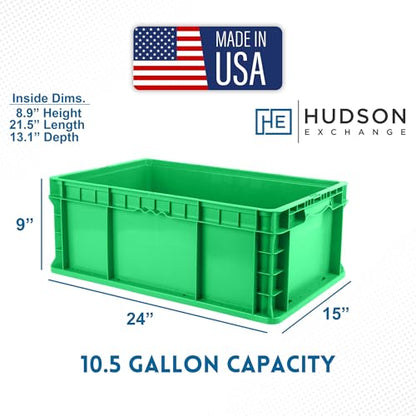 Hudson Exchange 24 x 15 x 9" (3 Pack, 10.5 Gallon) Straight Wall Handled Storage Container Tote, Green - color: Green
