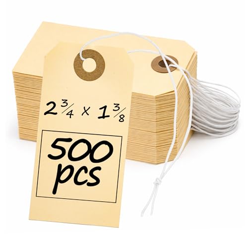 Perco Manila Shipping Tags with Elastic Strings — Small Durable Blank Paper Tags 2¾″ x 1⅜″ — Ideal for Labeling and Inventory Use — Box of 500 - size: Small Tags (500 pack), style: With Elastic Strings