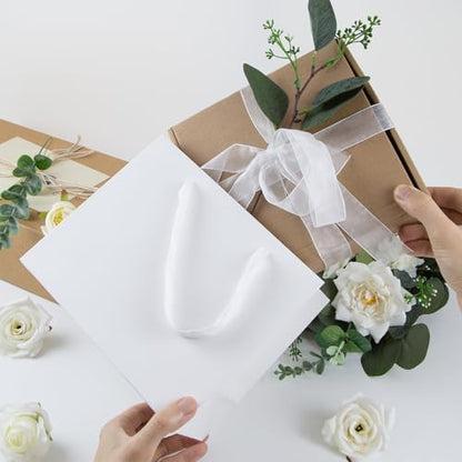 Ronvir 25pcs Small White Gift Bags with Handles,Party Favor Gift Bags - color: White
