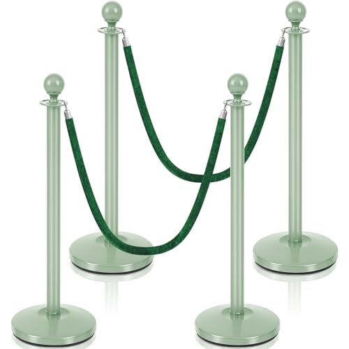 Ferraycle 4 Pcs Stainless Steel Stanchions 38 Inch with Velvet Rope, Green - color: Green