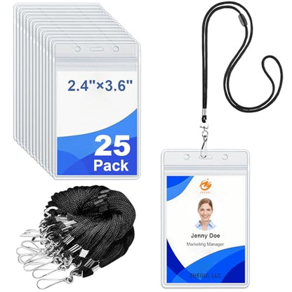 Breakaway Lanyards for ID Badges 25 Pack with Clear Vertical Badge Holders - color: Breakaway Black, size: 25 Pack