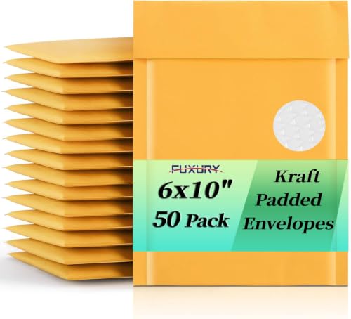Fuxury Kraft Bubble Mailer 6x10" Padded Envelopes 50 Pack Usable Size 6x9" - color: Yellow, size: 6x10" 50PC