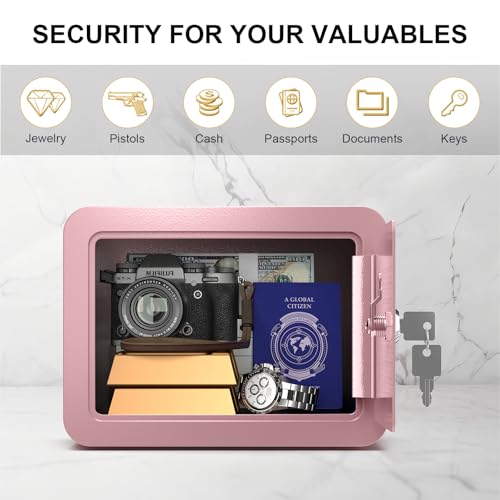 Marcree 0.23 Cubic Small Safe Box for Home, Mini Safes for Kids, Pink Safe - color: 0.23 cuft-PINK