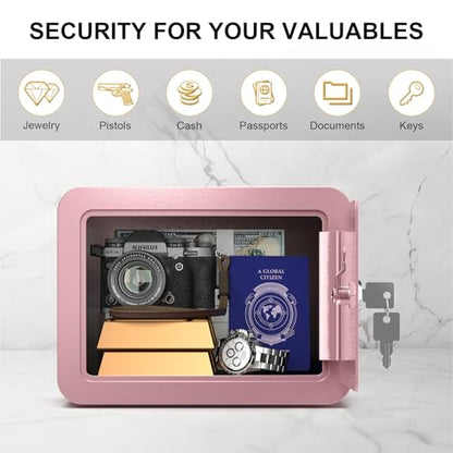 Marcree 0.23 Cubic Small Safe Box for Home, Mini Safes for Kids, Pink Safe - color: 0.23 cuft-PINK