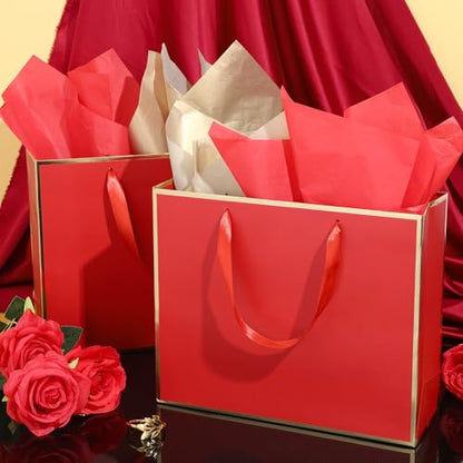 ReliThick 12 Pack Paper Gift Bag with Handles & Tissue, Red, Gold - color: Red, Gold