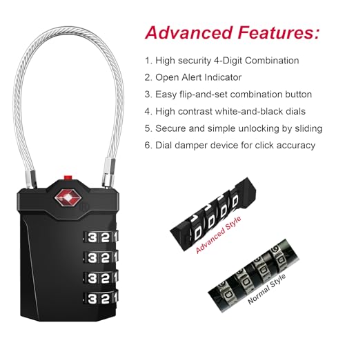 ZHEGE Travel Locks TSA Approved, 4 Digit Cable Luggage Locks (2 Pack, Pink) - color: 2p Pink