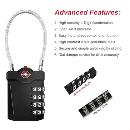 ZHEGE Travel Locks TSA Approved, 4 Digit Cable Luggage Locks (2 Pack, Pink) - color: 2p Pink