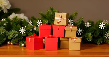 Gift Box with Lid & Ribbon for present, 12pcs, 4"×4"×4" - color: Gold & Red, size: 4 x 4 x 4 Inch