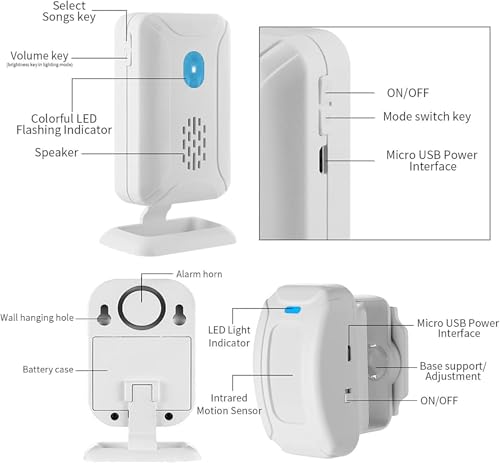 Door Chime, Motion Sensor Alarm, Wireless Alarm Home Security for Business Entry, Store Door Entry Bell, Caregiver Reminder for Elderly, Visitor Bell(1 Receiver 1 Motion Sensor 1 Remote)