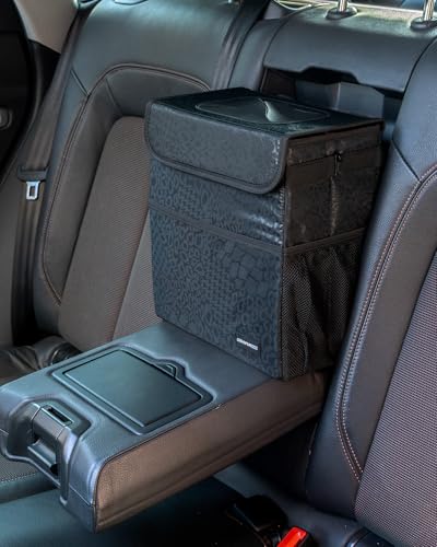 SIBOFUEGO Sturdy Car Trash Can with Lid, Collapsible, Leak-Proof, 3 Gallon - color: Black Leopard, size: 3 Gallons