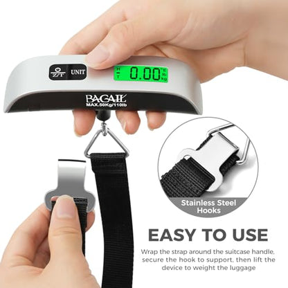 BAGAIL Digital Luggage Scale, 110lbs Hanging Baggage Scale with Backlit LCD Display, Portable Suitcase Weighing Scale, Travel Luggage Weight Scale with Hook, Strong Straps for Travelers - color: 2 * Ash Silver