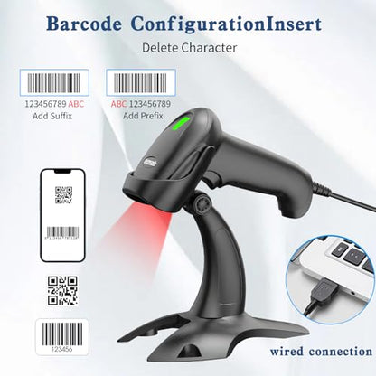Symcode Barcode Scanner with Stand USB Wired Inventory 2D 1D QR Code Scanner with Automatic Hands-Free Scanning Barcode Reader Scanner for Computer POS MAC