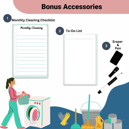 Premium Quality Cleaning Checklist Dry Erase Magnetic Whiteboard for Refrigerator | Daily, Weekly and Monthly Cleaning Chores Planner| Cleaning List Schedule for Adults