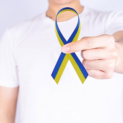 WANDIC 20 Yards Down Syndrome Awareness Satin Ribbon, Yellow & Blue Ribbon World Down Syndrome Day for Gift Wrapping, Brooch Making - color: Yellow & Blue