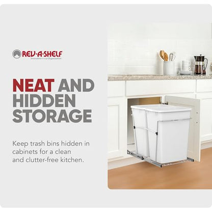 Rev-A-Shelf Double Pullout Garbage Trash Cans for Kitchen Cabinets, 35 Qt - color: White