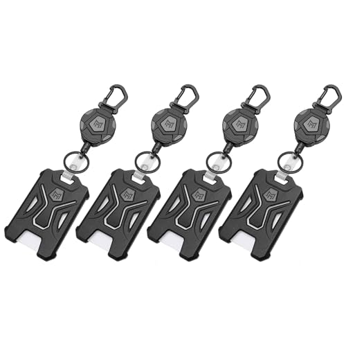MNGARISTA 4-Pack Retractable Badge Holder, Heavy Duty Carabiner Keychain, Tactical ID Card Holder with 31.5" Retractable Badge Reel, Black - style: PC - 4