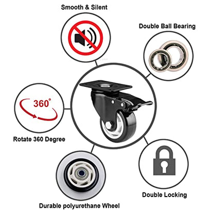 Caster Wheels-3 Inch Swivel Casters Set of 4 Heavy Duty with Brake - color: Black, size: 3"8pack Black