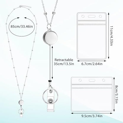 Lanyards for Id Badges Stainless Steel Lanyard with 2 Waterproof ID Holders - color: Silver