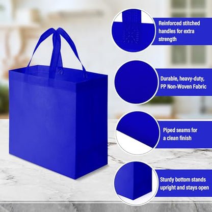 Reginary 50 Pcs Reusable Tote Bags Shopping Bags Non Woven, Sapphire Blue - color: Sapphire Blue