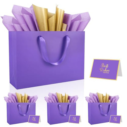 Epoesch 4 Pack Medium Purple Gift Bags with Handles and 12 Tissue Papers - color: Purple Gift Bags