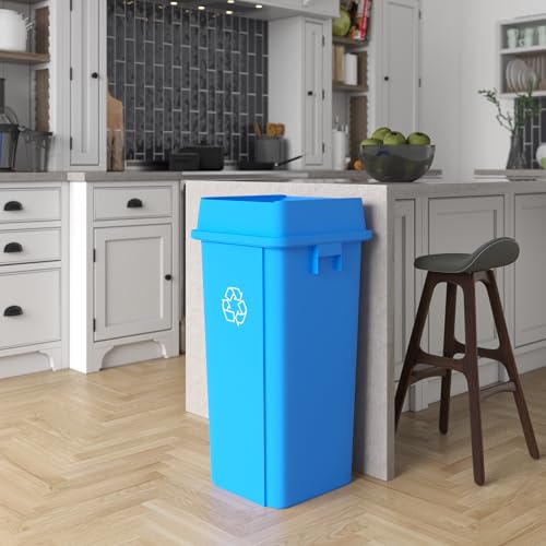 23 Gallon Blue Square Commercial Trash Garbage Can with Lid | Outdoor Office Restaurant School Kitchen - color: Blue, size: 23 Gallon, style: Trash Can with Lid