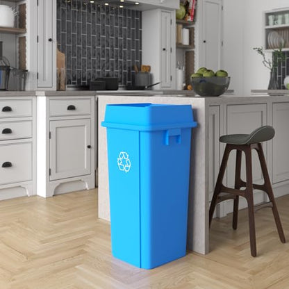 23 Gallon Blue Square Commercial Trash Garbage Can with Lid | Outdoor Office Restaurant School Kitchen - color: Blue, size: 23 Gallon, style: Trash Can with Lid