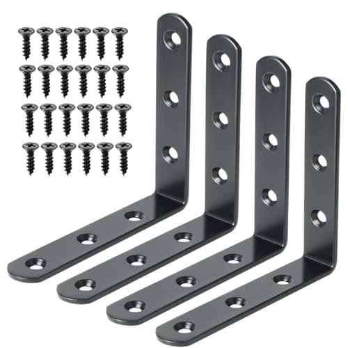 Alise 4Pcs Floating Shelf Brackets, Black Heavy Duty L Bracket for Shelves - color: Black, size: (4P) 4x4x0.8 inch