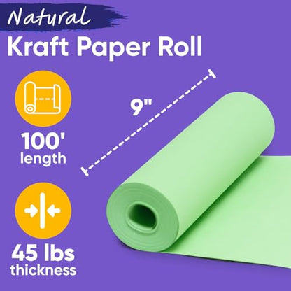 9" x 1200" USA-Made Light Green Kraft Paper Roll, 45 Lbs/66 GSM Thickness - color: Light Green, style: 1 Roll - 1 Color