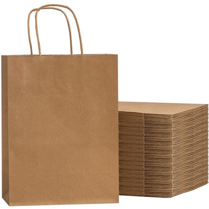 RACETOP Brown Gift Paper Bags 25 Pack 8x4.5x10.8 in with Handles - color: Brown 8x4.5x10.8, size: 1 Count (Pack of 25)