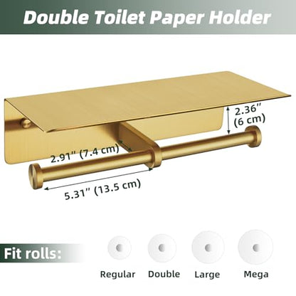 APLusee Double Toilet Paper Holder, Brushed Dark Gold, 304 Stainless Steel - color: Brushed Dark Gold, size: Double Rod